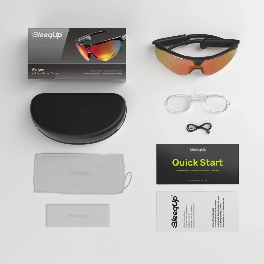 AI Camera Bluetooth Sports Sunglasses with Red-Orange Mirrored Lens